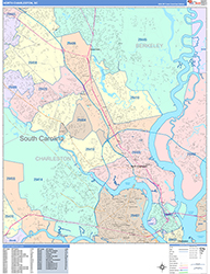 North Charleston Wall Map Color Cast Style 2026
